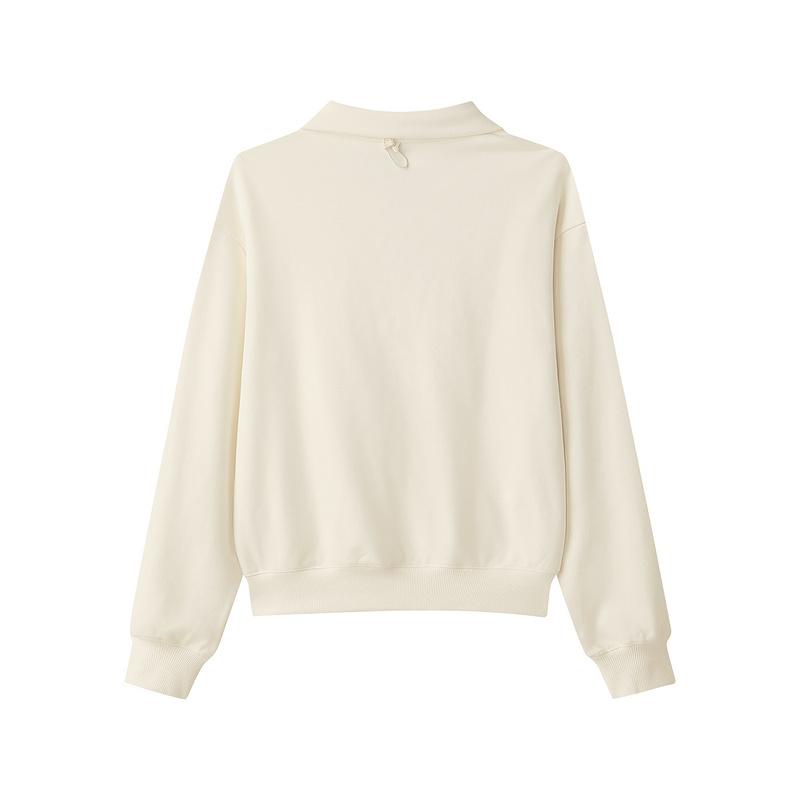 Skechers Outdoor Series Knit Polo Half-Zip Pullover Sweatshirt With Logo Long Sleeve Women sweatshirt Eggshell L424W002-00V7