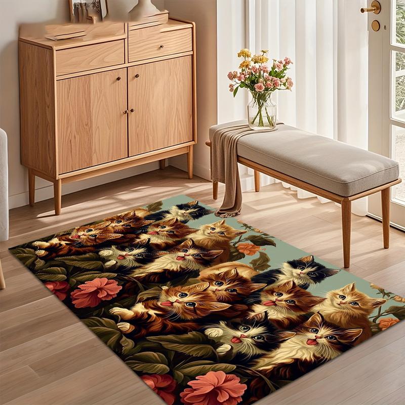 1 Stück Vantage Bereichsteppich Teppich Weich Rutschfest Floral Katzenhaufen Bodenmatte für Eingangsbereich Wohnzimmer Kinderzimmer Heimdeko Studentenwohnheim Geschenk