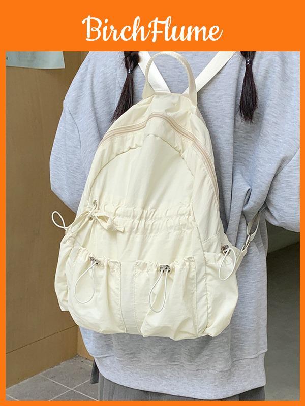 Nylon Backpack For Women With Drawstring Closure And Pouch For Casual Travel