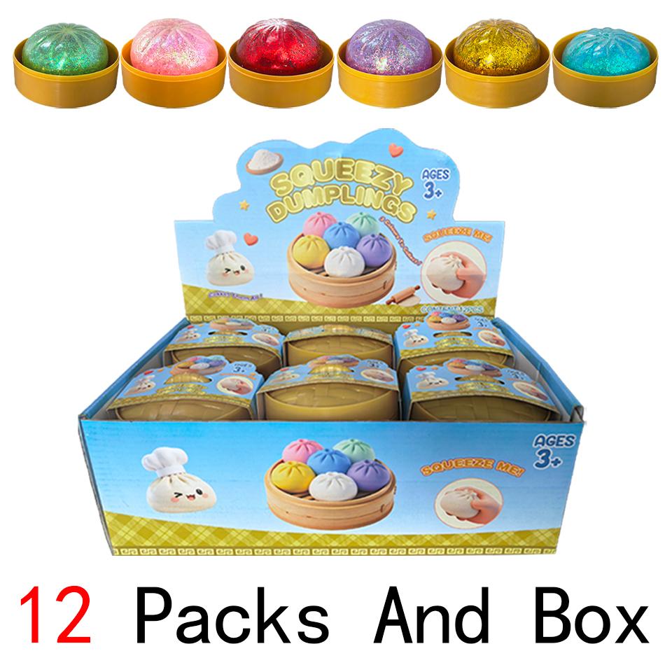 Simulatie Voedsel Dumpling Squishy Knijpbal Kleurrijk Sensorisch Fidget Speelgoed met Stoompan voor Stressverlichting Huis Bureau Decoratie Cadeau