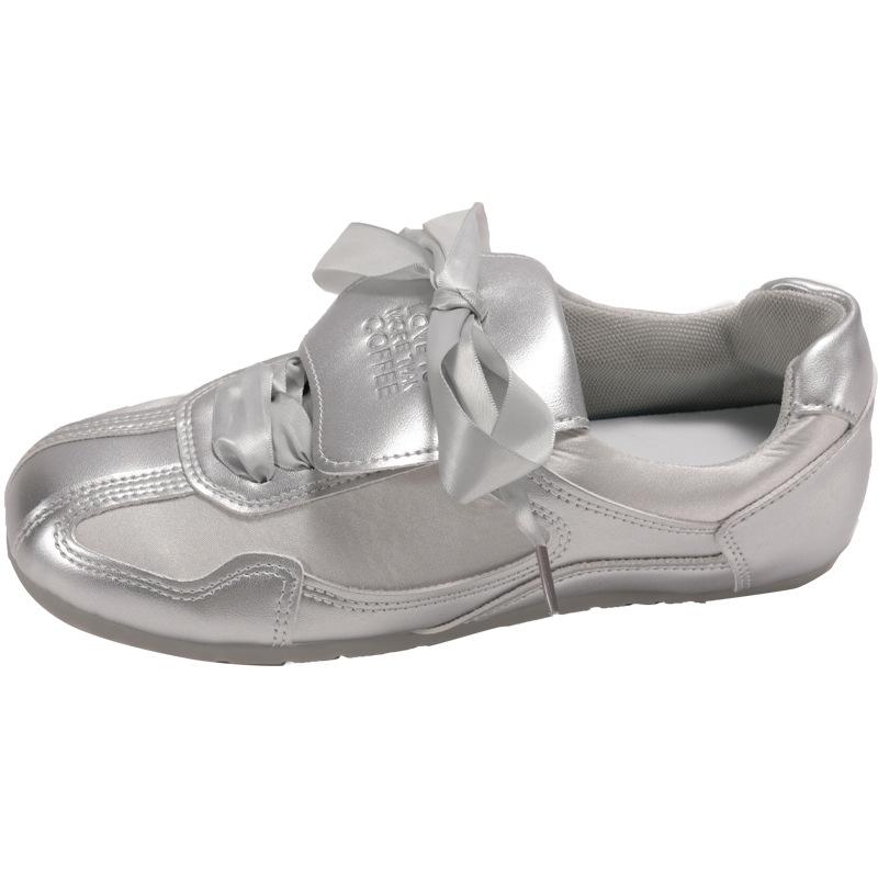Fashion trend silver ballet flat-bottomed German training shoes women's 2025 new spring versatile retro Forrest Gump sports shoes