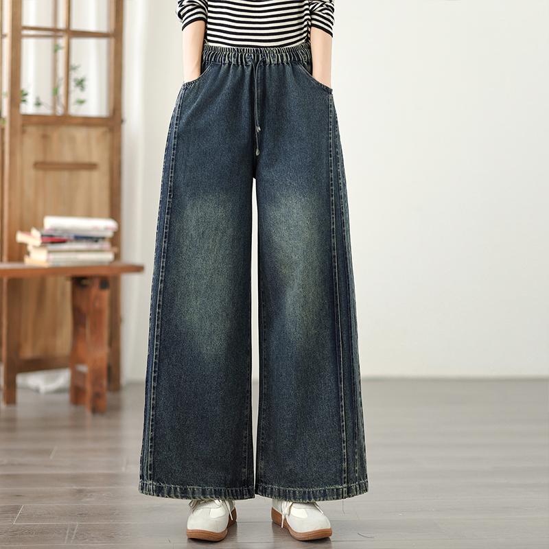 

DIMANAF 2025 New Elastic Jeans Harlen pants Women Loose Basic Denim Trousers Big Casual Blue Pants M