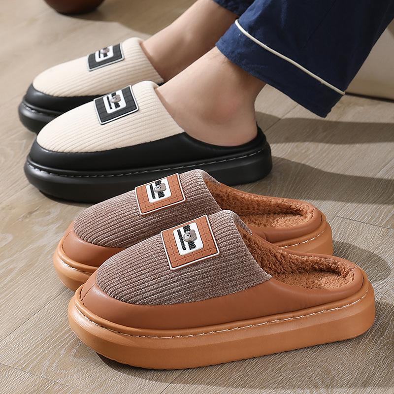 House Slippers for Men Stripes Soft Memory Foam Bedroom Shoes Warm Winter Couple Slippers Plus Size