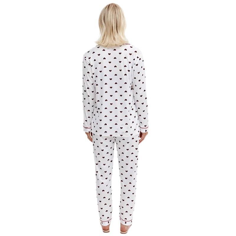 Spring and Autumn Women's Pajamas Homewear Suit Long-Sleeved Long Pants Women Lapel Pajamas Love Casual Homewear Suit