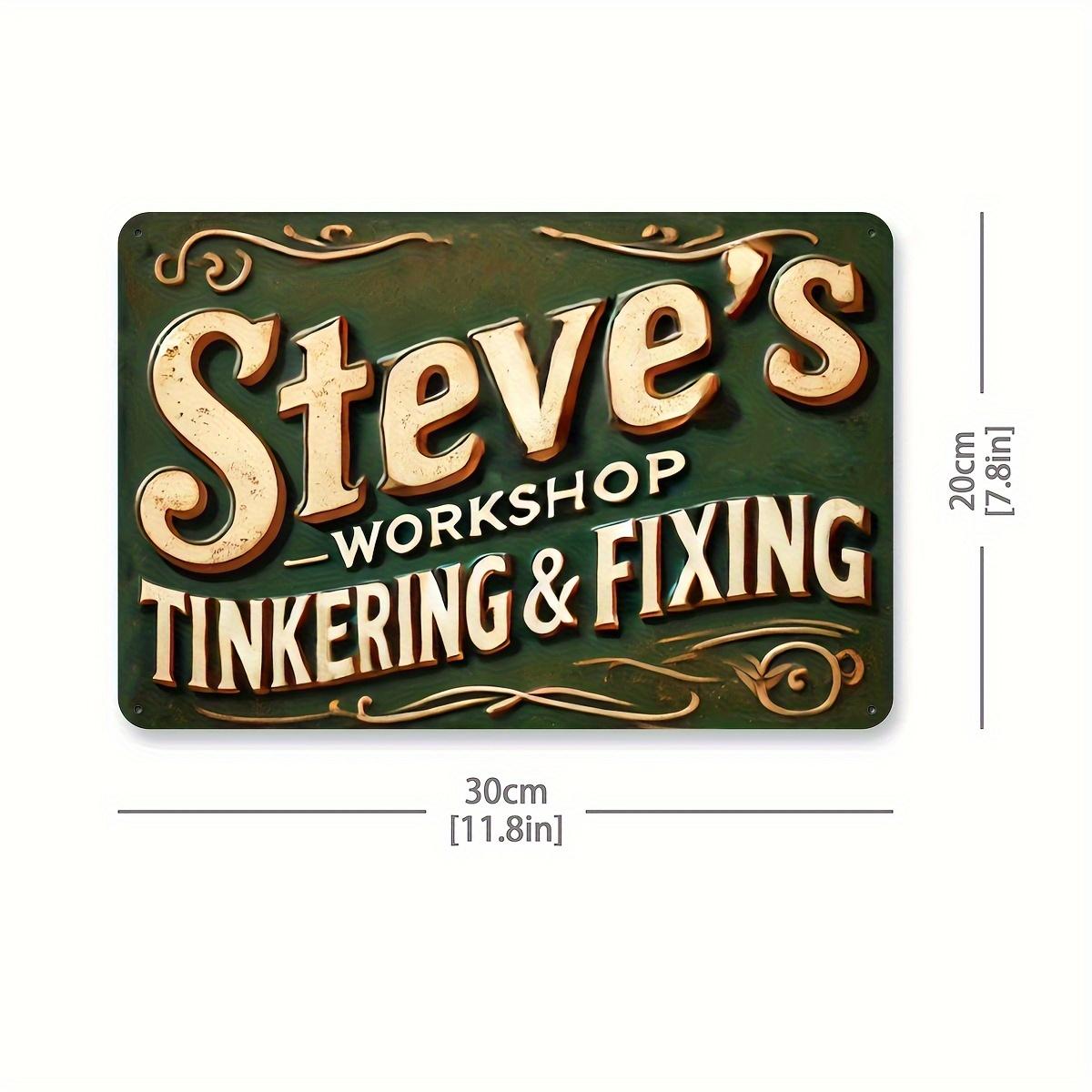 

Гравированная фольгой винтажная алюминиевая вывеска «Мастерская Стива: мастерская по ремонту и ремонту» — настенный декор 20x30cm белый