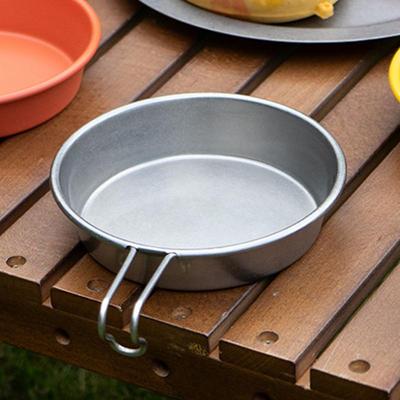 Outdoor Picnic Stainless Steel Camping Plate Portable Camp Cookware Picnic Camping Pans for Cooking Dishes with Handle  Dishes