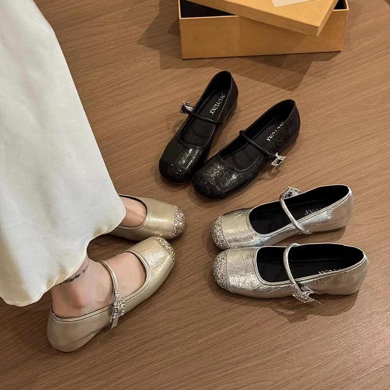 Fashion Shallow Mouth Slip On Shoes For Women Soft Female Footwear All-Match Round Toe Slip-on Glitter Dress Moccasin Summer Mary Janes