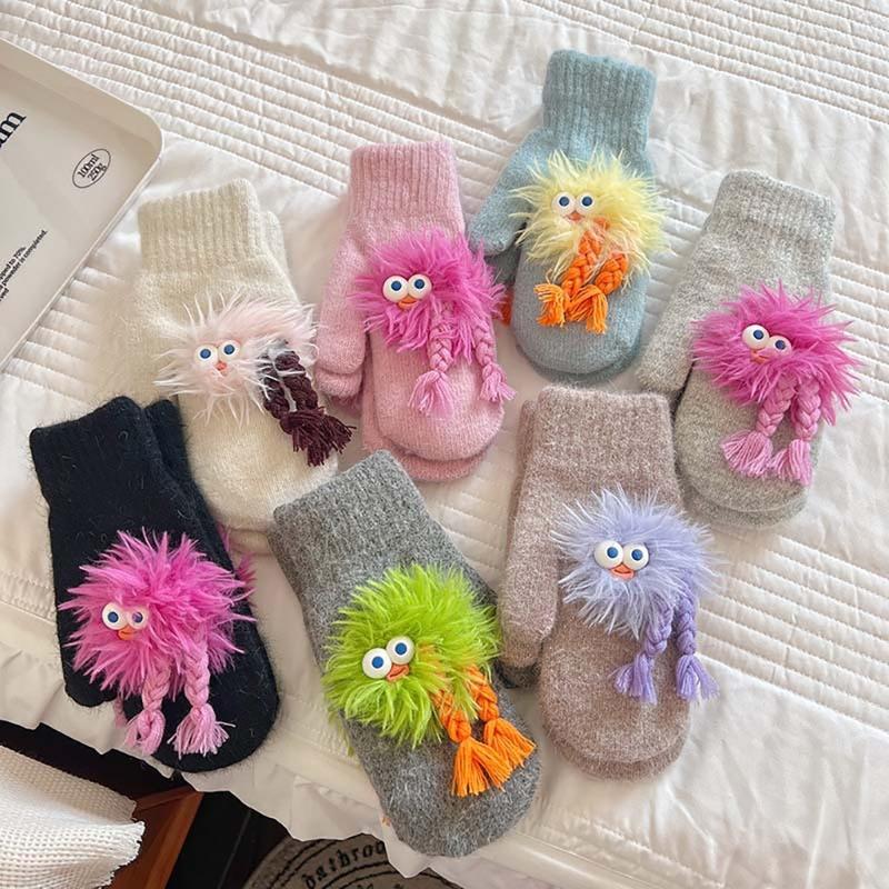 Adorkable Thicken Mitten with Braids Knit Gloves Protect from the Cold Cartoon Clown Unisex Full Finger Glove