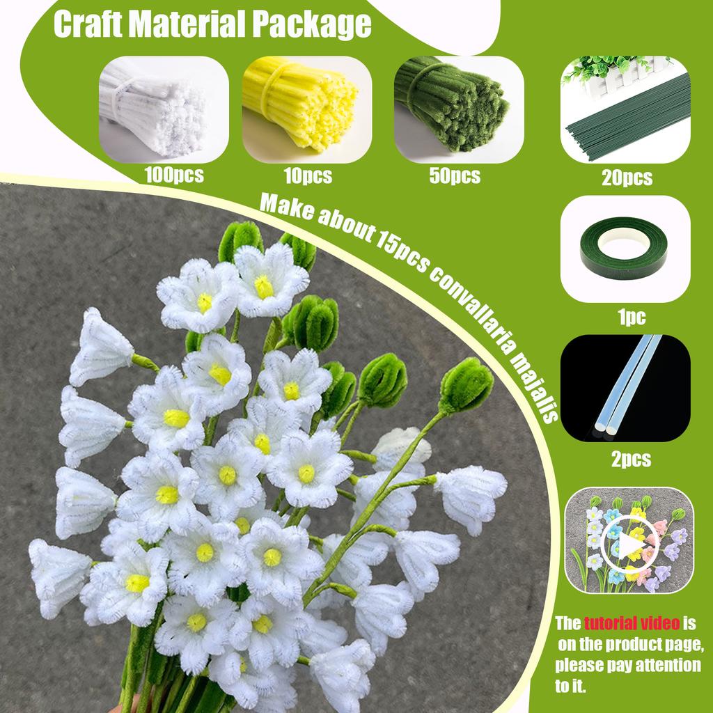 Craft Pipe Cleaners Flower Set,Chenille Stem Kit for Craft Lily of Bell Bouquet Making,DIY Craft Projects and Holiday Decoration