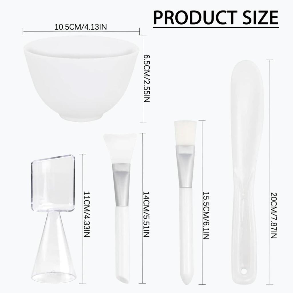 Set de cinci boluri de amestec din silicon Include bol, pensulă, spatulă și pahar gradat Disponibil în trei culori Perfect pentru măști de față DIY la salon acasă
