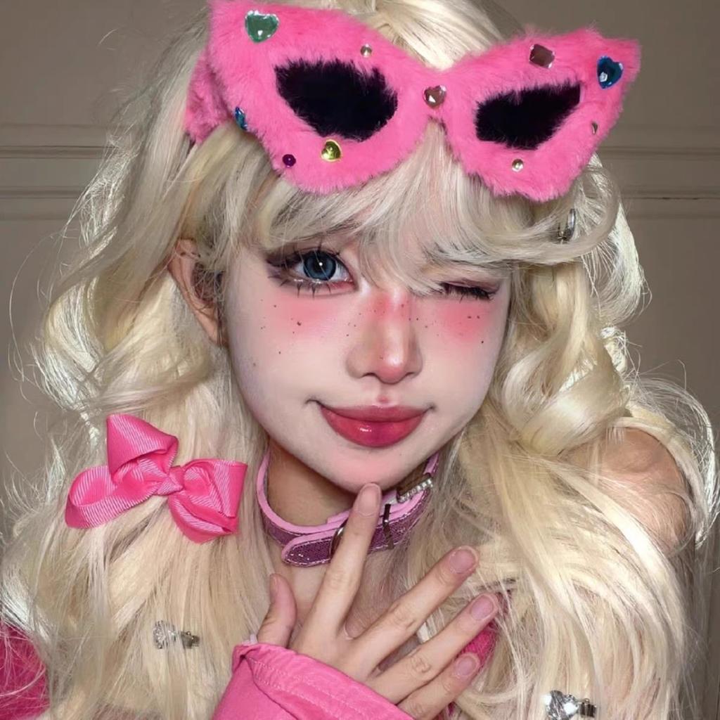 Weihnachts-Barbie Sonnenbrille und Haarbänder für Damen Neue pinke Hot-Girl-Outfits Trendige Plüsch-Nashornbrillen Weihnachten