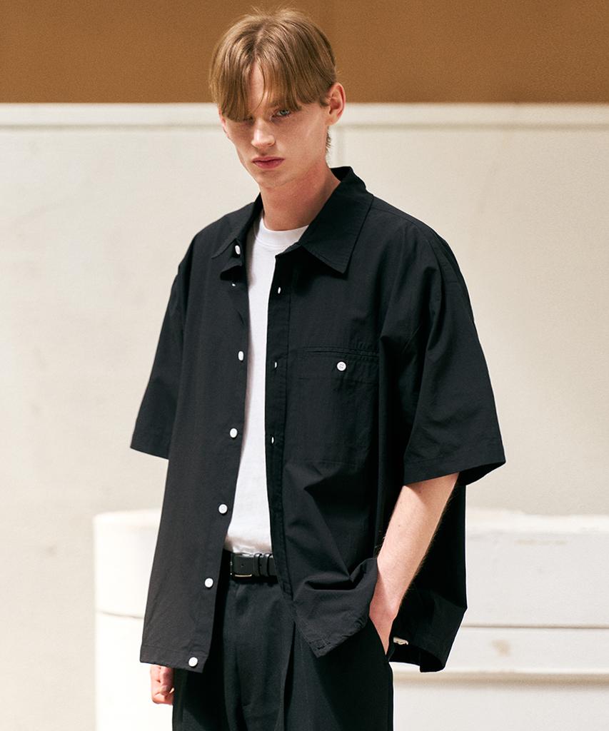 LIKE THE MOST String Point Pocket Short Sleeve Shirt_Black