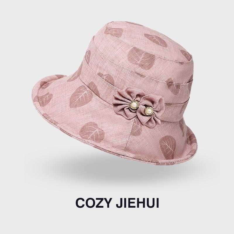 2025 Summer Fashion Embroidered Wide Brim Sun Hat for Middle-Aged & Elderly Women