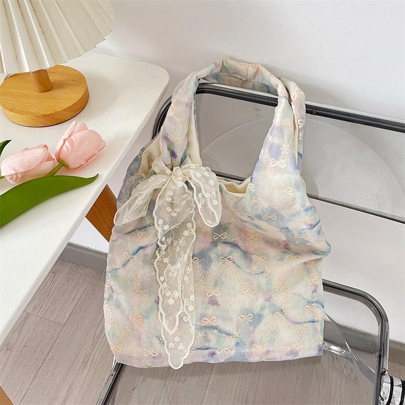 Sweet Shoulder Bag For Women Fanshion Floral Bow Lace Style Handbag Large Casual Capacity Shopper Tote Bags