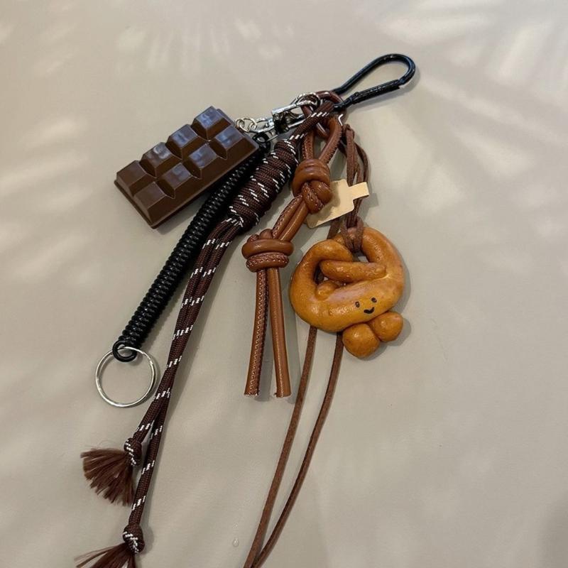 Handmade Alkaline Bread Keychain Pendant Sturdy Materials Lovely Bowknot Designs Accessory for Vehicle Interior Decoration