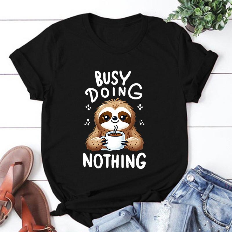 New Fashion Sloth Busy Doing Nothing Print Graphic T Shirt Unisex Fashion Casual Short Sleeve Shirt Tee