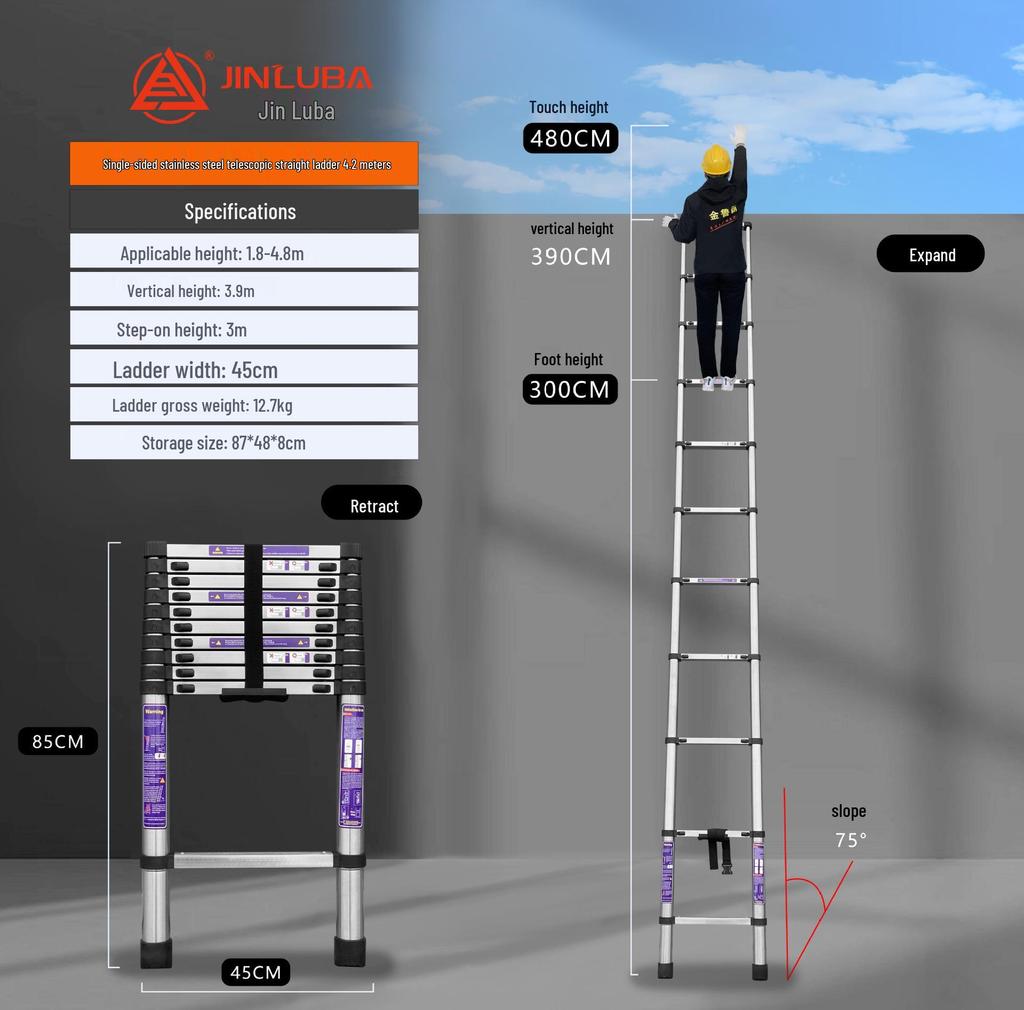 Jinluba Aluminum Telescopic A-Frame Ladder - Thickened, Stainless Steel, Bamboo Joint, for Household & Engineering Use