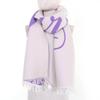 Great BURBERRY Scarf Fringed Logo Ivory Purple Wool Women Used