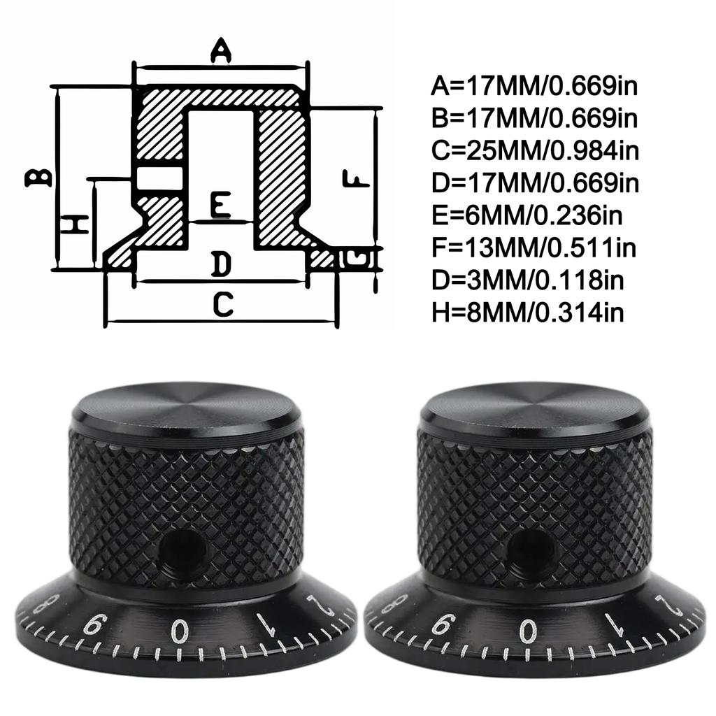 Pair of 2 Aluminum Potentiometer Knobs with 6MM Hole for Secure Volume Adjustment on Electric Guitar and Audio Gear