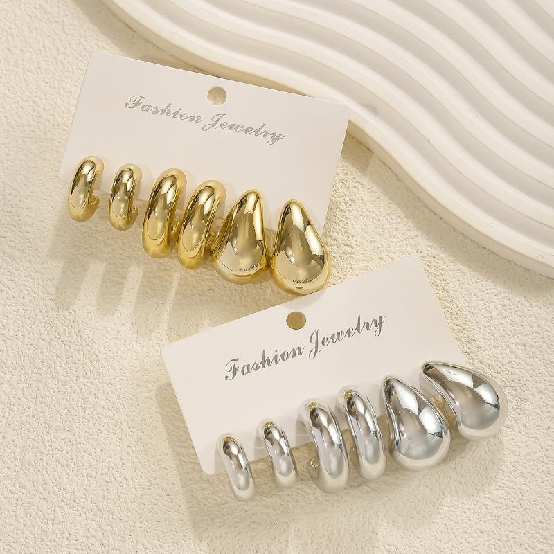 3 Pairs Fashion Glossy Waterdrop Earring Set Chunky Elegant Teardrop Studs for Christmas Gift for Girls