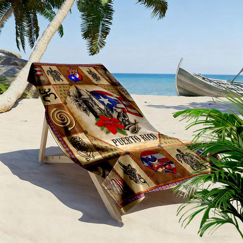 Puerto Rico Print Beach Towel, Large Soft Quick Dry Towel for Beach Camping Swimming