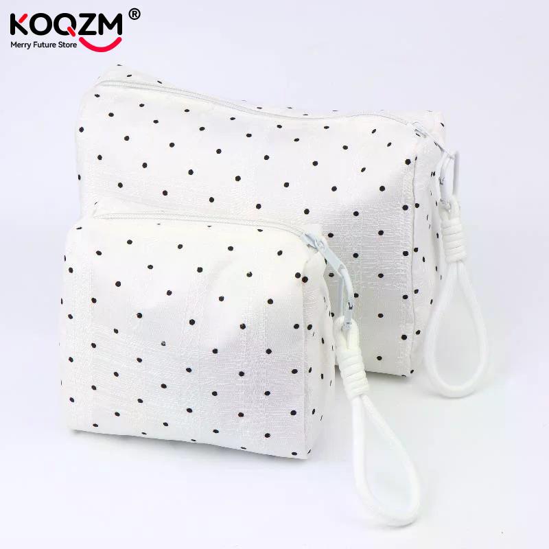 Ins Simple Polka Dots Cosmetic Bag Portable Makeup Bag Travel Storage Pouch Large Capacity Toiletry Zipper Bag Girl Gifts