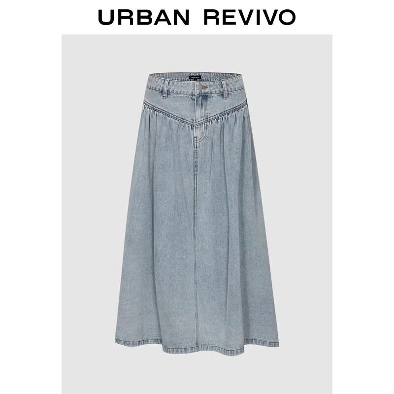 UR2026 Women s Pleated Washed Denim Skirt XXS