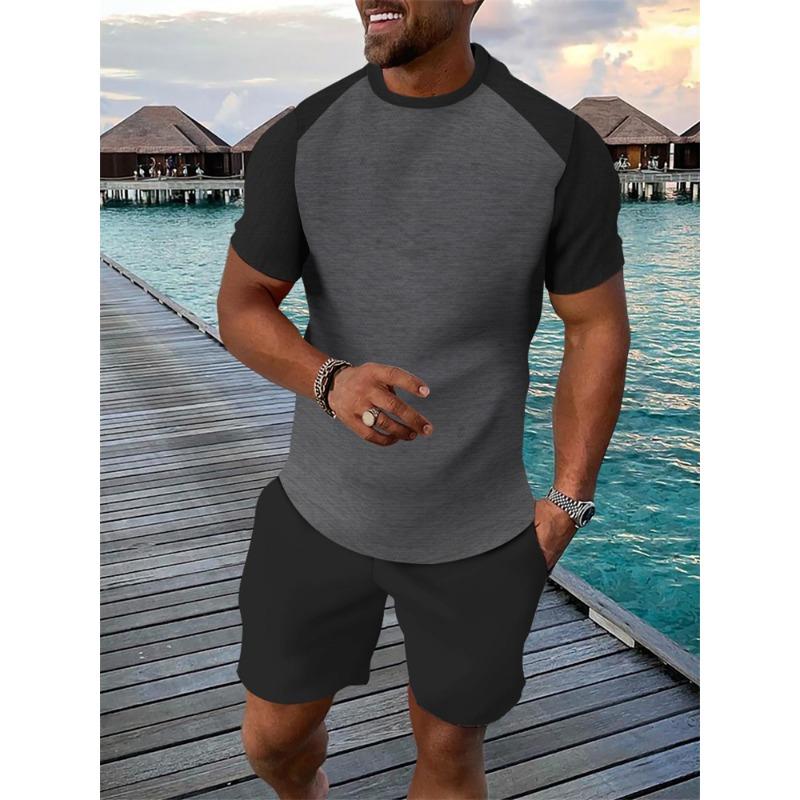 Retro Men's T-shirt And Shorts Set 3D Ethnic Pattern Casual Round Neck Short Sleeve Drawstring Shorts Beach Sports Set