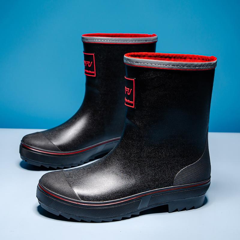 

Новые модные мужские утолщенные низы теплые водонепроницаемые средние туфли износостойкие ПВХ материал эластичные дождевые туфли для работы на открытом воздухе 43-44 [Standard Code]