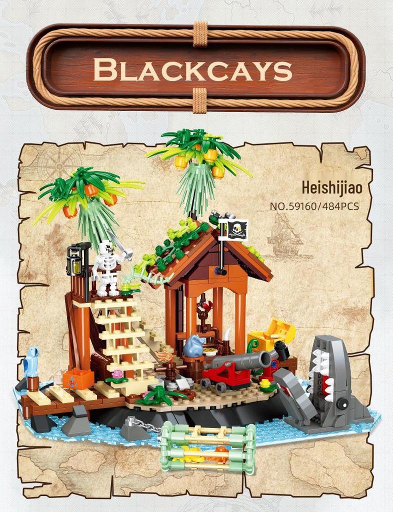 Pirate Series Medieval Black Rock Reef Skull Island Building Blocks Set