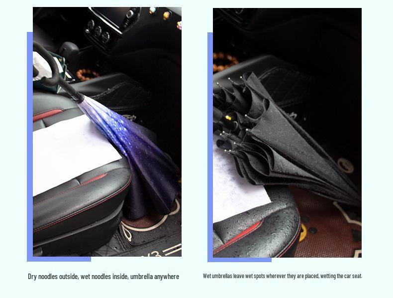 Custom Reverse Car Umbrella with Hands-Free C-Shaped Handle - Business Long Handle Umbrella with Logo Print for Men
