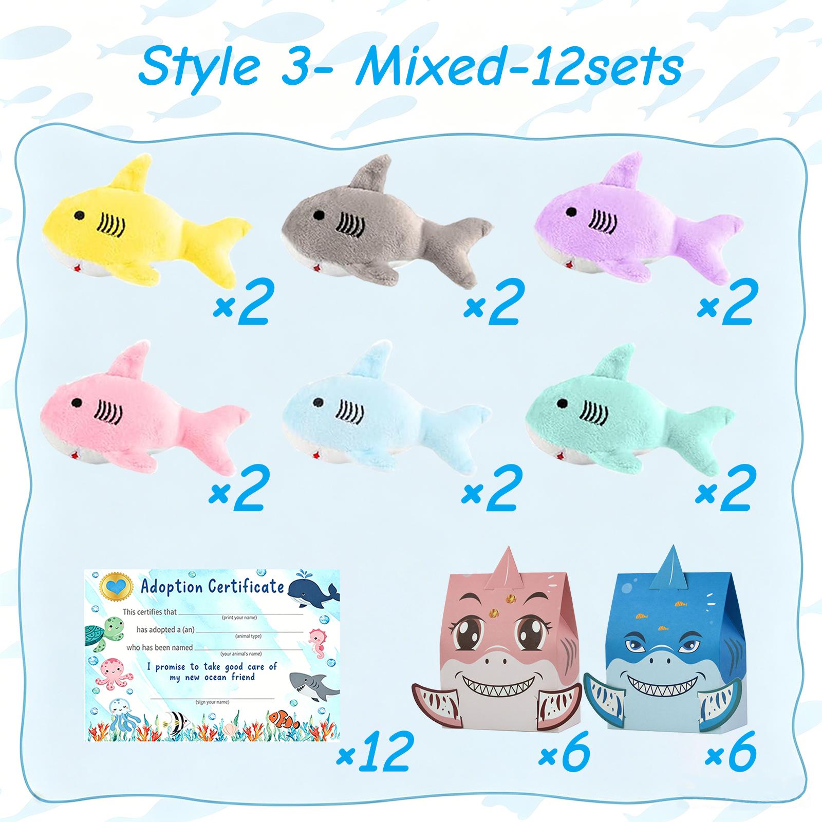 12-48 Sets Haifisch-Stofftier Mini-Haifisch Plüsch-Schlüsselanhänger mit Adoptionskarte Geschenkbox für Adoptiere einen Baby-Hai Party-Mitgebsel
