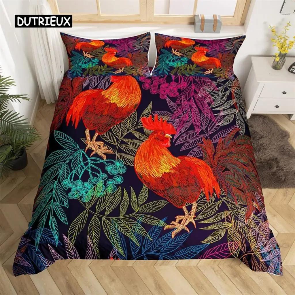 Duvet Cover Pastoral Scenery Animal Chicken Twin Country Sunflower Rooster Comforter Cover Microfiber Rustic Barn Bedding Set