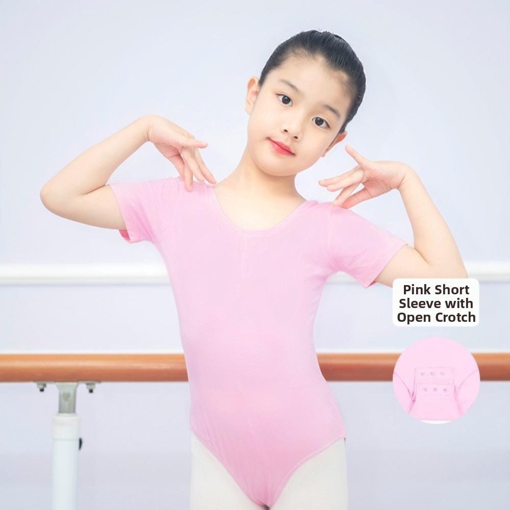 Short Sleeve Gymnastics Costume Elastic Ballet Dress Dance Wear Dance Bodysuit  for Toddler Kids