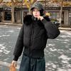 Gypsy Big Fur Collar Short Cotton-padded Clothes Women's Thickened Warm Waist Bread Clothes Jacket Removable Hat Cotton-padded Jacket
