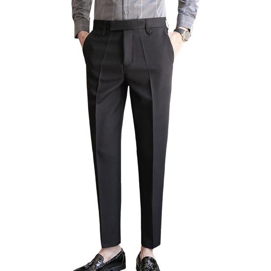 

Мужской костюм Брюки Прямые свободные однотонные мягкие боковые карманы в британском стиле с застежкой-молнией со средней талией Формальные длинные офисные брюки для жениха и свадьбы 31 чёрный