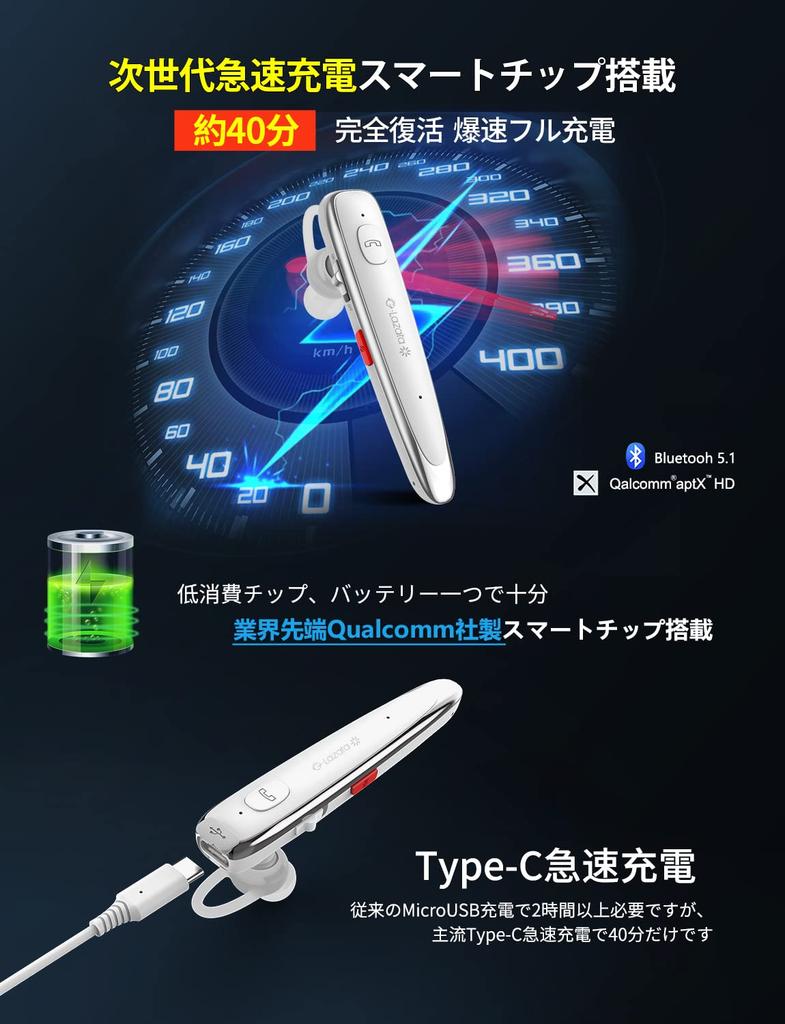 Glazata Japanese Voice Wireless Headset Bluetooth Earphones with Qualcomm Smart Chip aptX Dual Microphone Call ENC Noise Reduction MEMS High