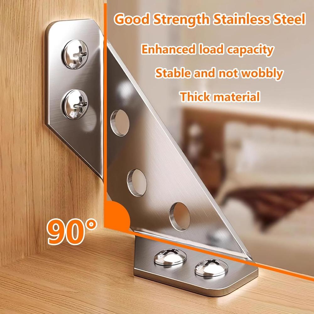 100Pc-12Pc Stainless Steel Angle Bracket Universal Furniture Right Angle Fixed Bracket Cabinet Trapezoidal Layer Board Connector