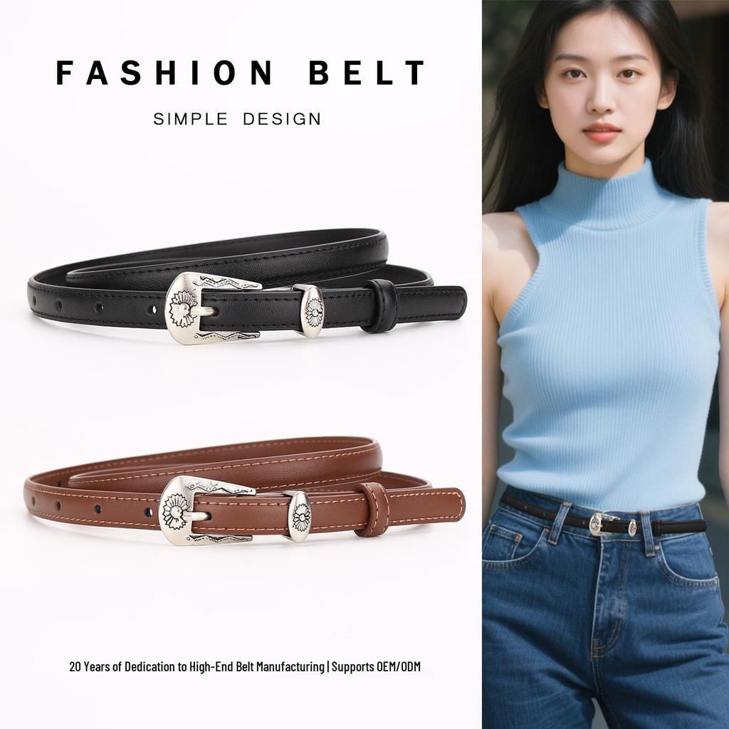 Women's Genuine Leather Fashion Belt - Versatile, Thin Cowhide Waistband for Suits & Dresses