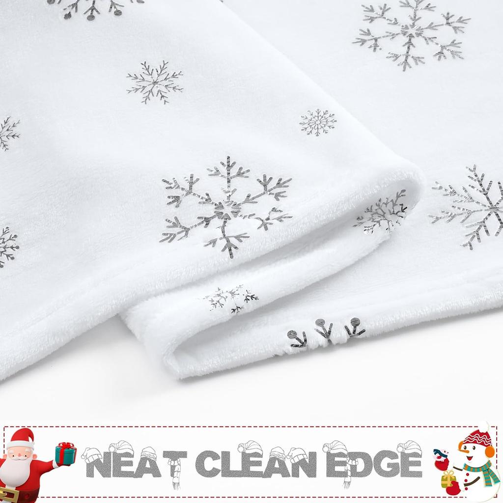 FRAMICS Christmas Throw Blanket, Soft White Winter Fleece Blanket Throw, Silver Snowflake Warm Fuzzy Flannel Blanket for Couch Sofa Decorative
