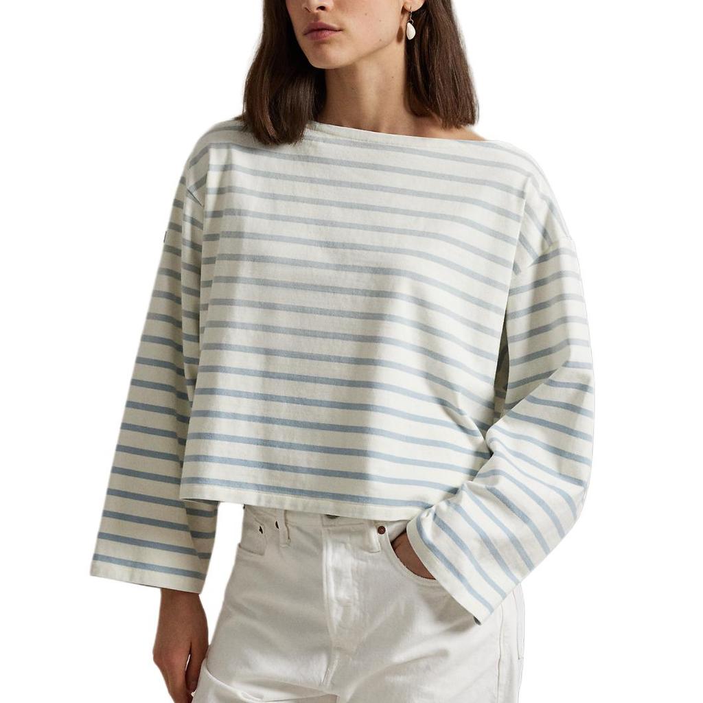 Polo Ralph Lauren Loose Cotton Striped Sailor T-Shirt Women Tops Blue White WMPOKNINC020208-400