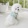Lace Pet Dress Knitted Sleeveless Dog Dress, White Tutu Puppy Princess Cute Girl Small Clothes with Faux Pearl Bow, Summer Female for Dogs Party