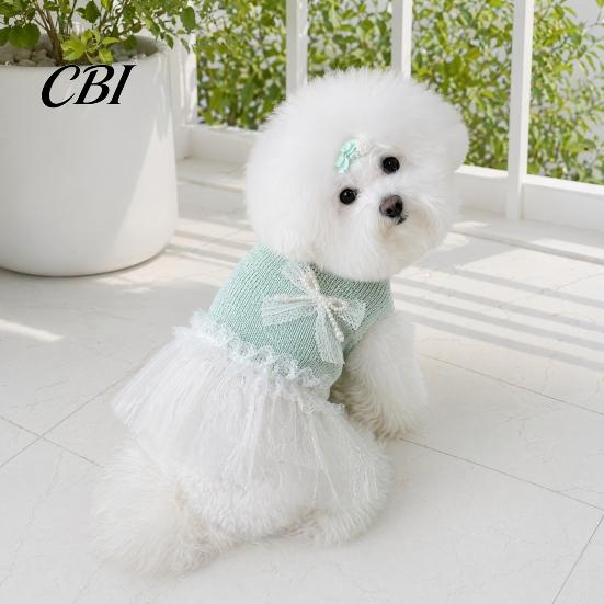 Lace Pet Dress Knitted Sleeveless Dog Dress, White Tutu Puppy Princess Cute Girl Small Clothes with Faux Pearl Bow, Summer Female for Dogs Party