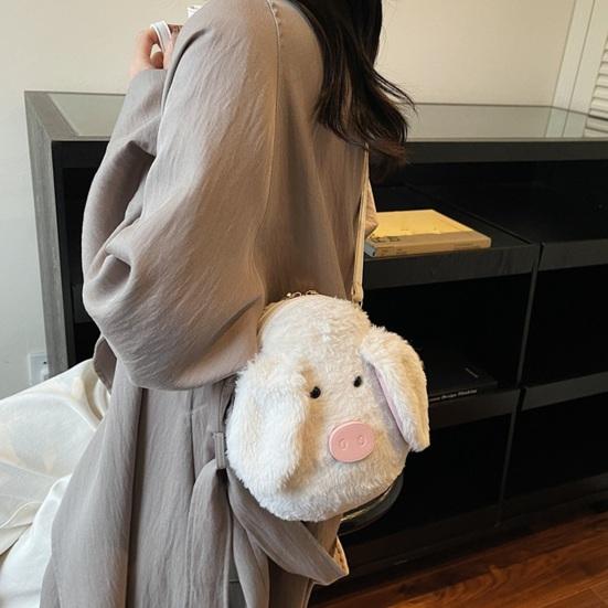 Plush Pig Crossbody Bag Cute Piggy Shoulder Bag Fluffy Animal Sling Bag with Strap Soft Phone Bag Crossbody Purse for Travel Shopping