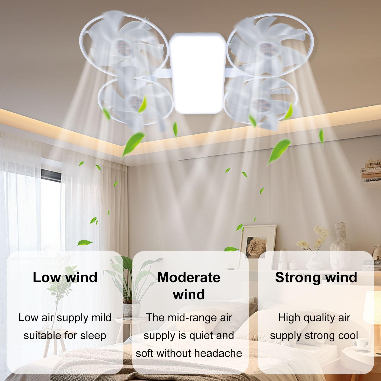 

Потолочный вентилятор со светодиодной лампой, пульт дистанционного управления 2 в 1, потолочный светильник-вентилятор, 3 регулируемые скорости, цоколь E27, умная лампочка для дома