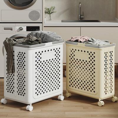 Foldable Laundry Basket with Wheels Large Capacity Hollow Breathable Rolling Laundry Basket Dirty Clothes Hamper