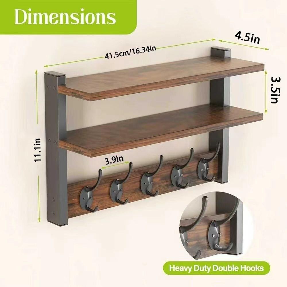 with Hooks Two-Tier Coat Rack Wall Mounted Entryway Coat Hook Wall Shelf  for Bedroom Living Room