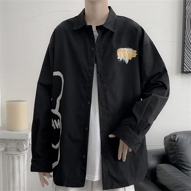 New National Fashion Retro Splash-Ink Tie-Dyed Pattern Long-Sleeved Shirt Men's and Women's Student Inner Shirt Teen's Top Coat