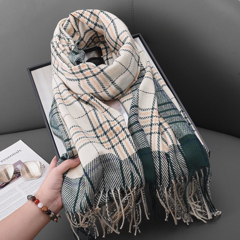 

Осенне-зимний студенческий модный полосатый клетчатый шарф с бахромой для японских и корейских женщин 70*180 темно-зеленого