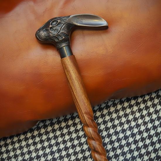 93.98 Cm Brass Rabbit Head Cane Spiral Carved Wooden Walking Stick Handmade Animal Handle Cane Decorative Gift for Unisex